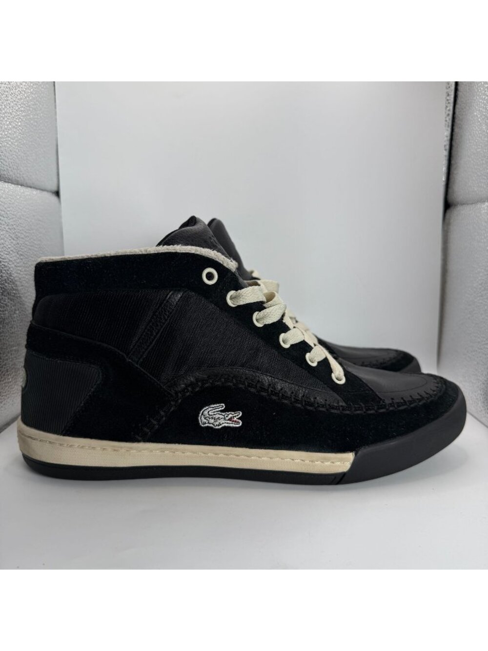 Lacoste Mens Black Mid-Top Sneakers Size 12 Leather & Suede Warm Shoes